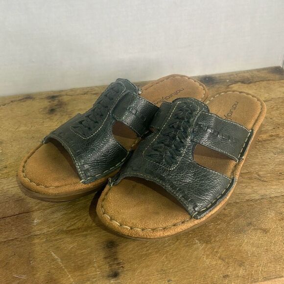 Naturalizer natural soul blue leather slip on sandals comfort‎ slides - Picture 1 of 8